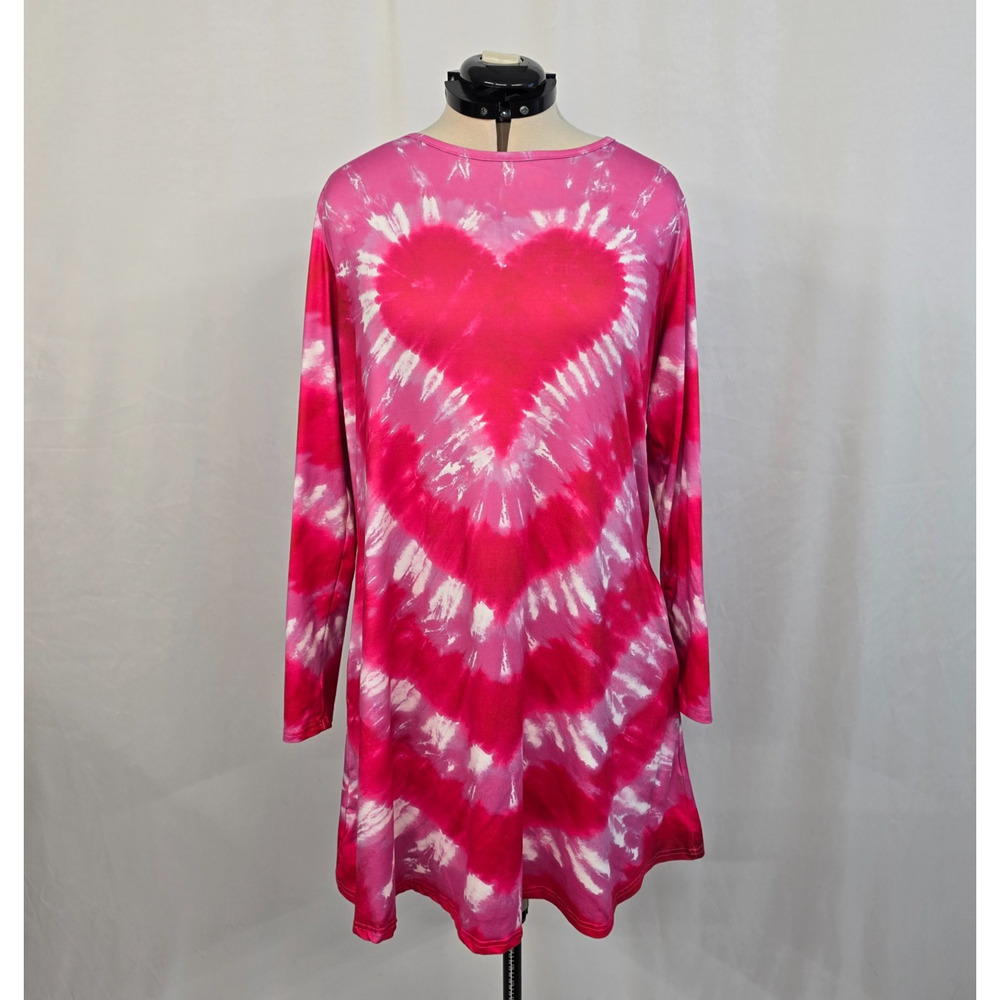 Spadehill Tie Dye Heart Dress Women's XL Red Pink White Long Sleeve Ruffles EUC